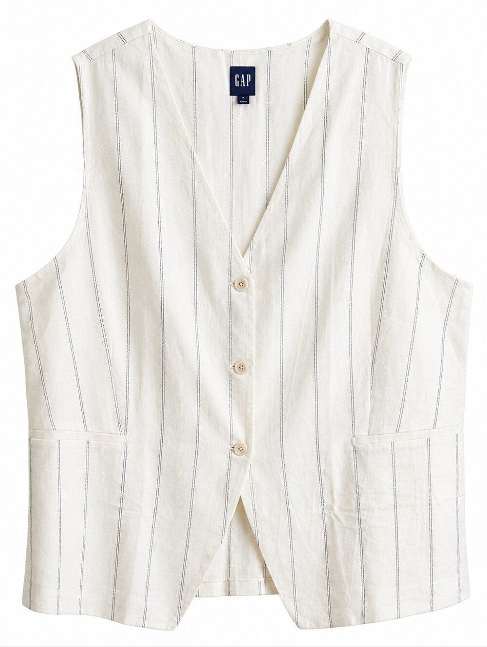 GAP Women's White And Navy Striped Linen Button Down Vest XXL